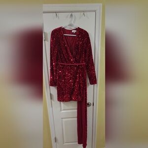Red Sequin Wrap Dress